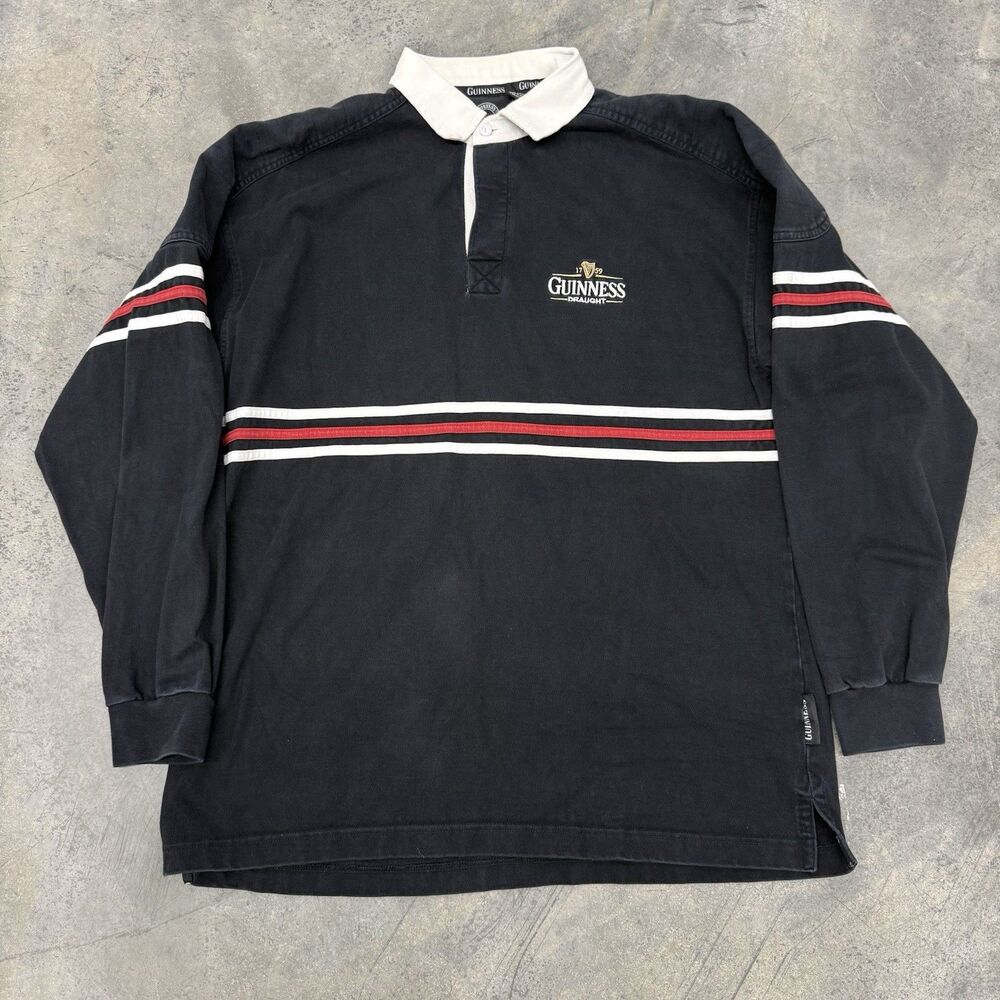 Vintage Guinness Polo Long Sleeve Men’s Size Large Black Red